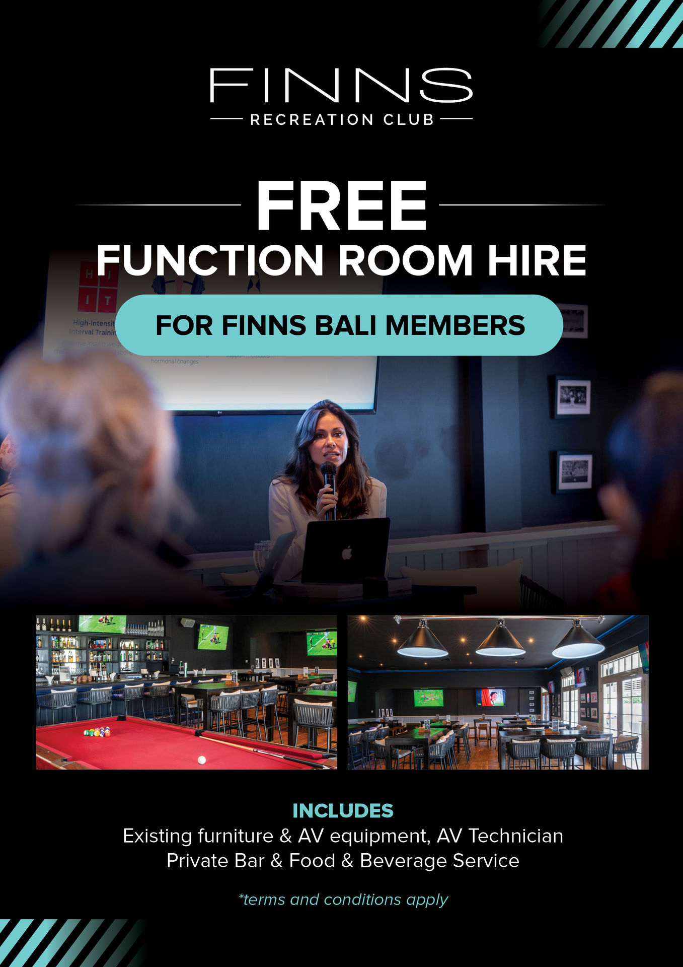 FREE FUNCTION ROOM HIRE FOR FINNS BALI MEMBERS